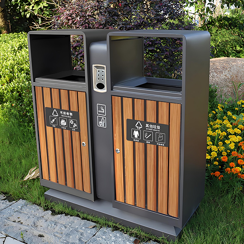Outdoor Metal Trash Cans Stainless Steel Trash Cans Double Recycling Trash Cans